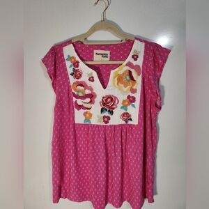 Pink Embroidered Women's Top, Size Large